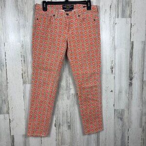 Lucky Brand Charlie Capri pant 6 orange diamond print geometric funky stretch
